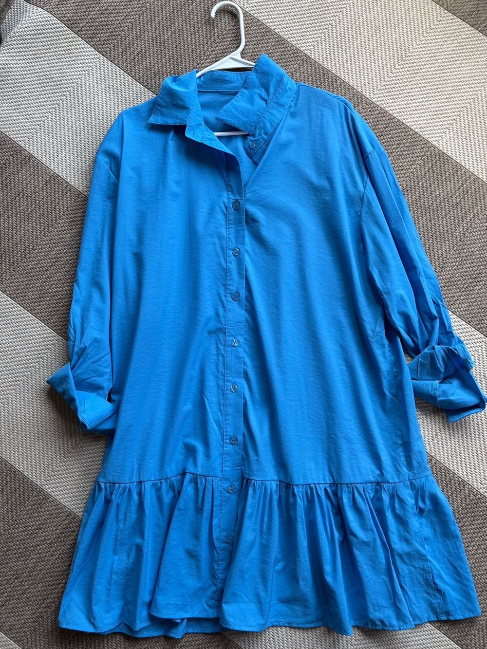 Bright Blue Button-Front Ruffle Hem Dress